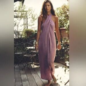 NWT ZARA LILAC LINEN HALTER DRESS | M
